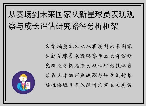 从赛场到未来国家队新星球员表现观察与成长评估研究路径分析框架
